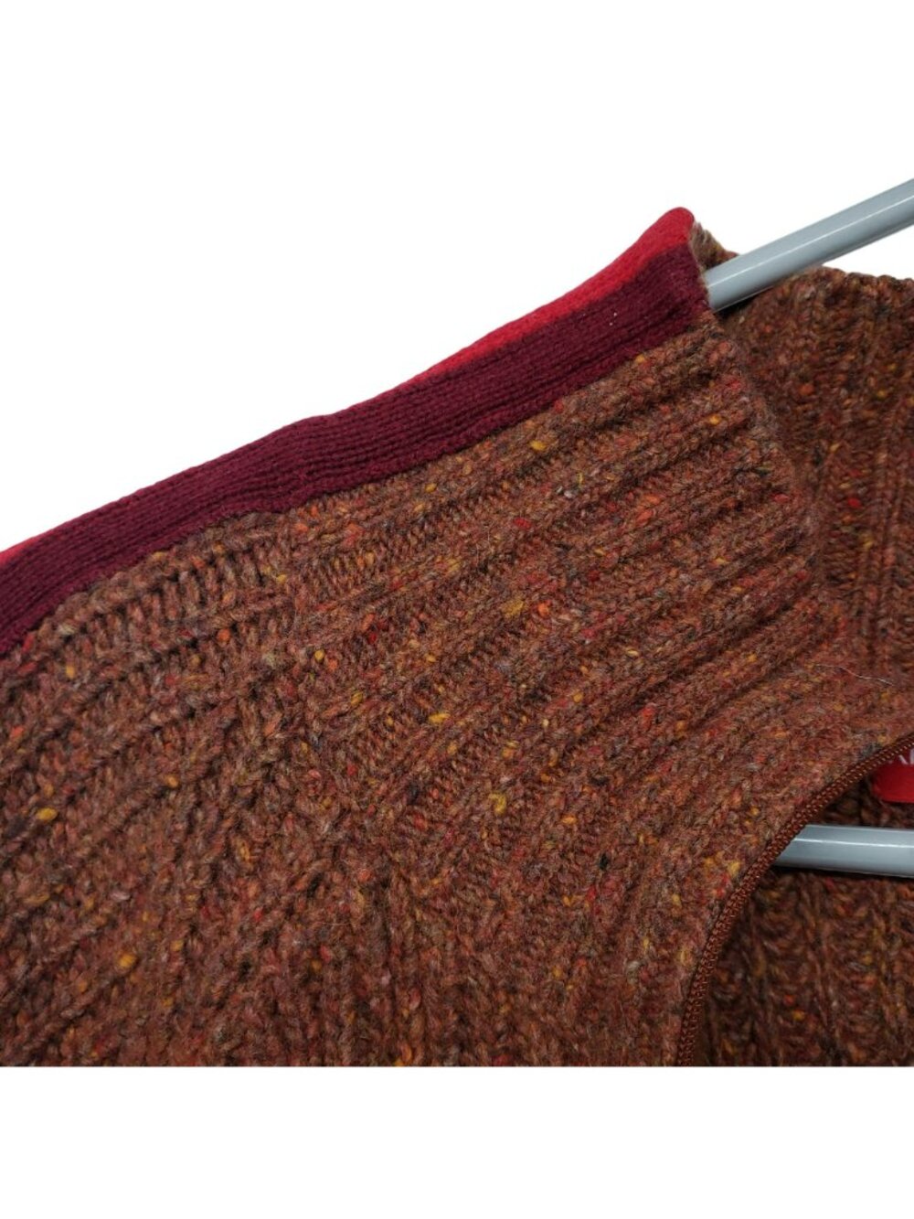 Krimson Klover Brown Cable Knit Sweater Stripe Sleeve Thumbholes Half Zip L - Picture 10 of 13